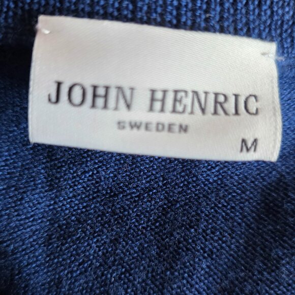 NWOT JOHN HENRIC (MED) Sweden 100 Merino V-Neck Navy Marl Pattern Sweater - Picture 8 of 9